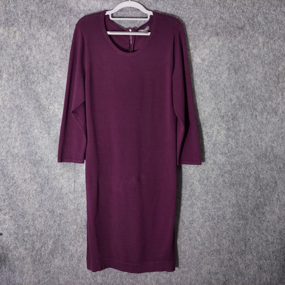 Neiman Marcus Women Dress XL Ribbed Sweater Crochet Zipper Stretch Minimalist